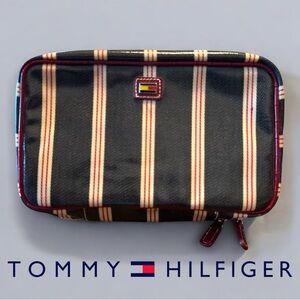 Tommy Hilfiger Blue Toiletry Bag with Striped Design and Zipper Closure